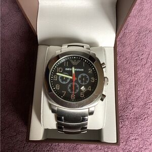 Emporio Armani Silver Chronograph Watch with Black Dial-AR 5815-Slight discolor